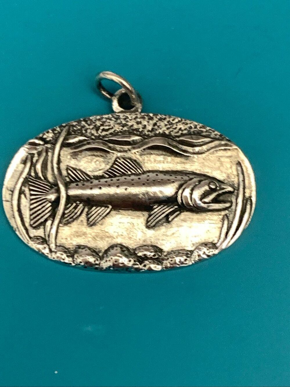 .925 Trout in Stream Sterling Silver Pendant #sea life